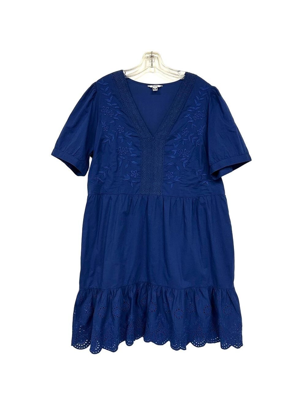 Cotton blue eyelet dress Size 20T lined Summer short sleeve lace Curvy Girl
